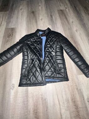 Guess Black Quilted Tech Stretch Jacket with Blue Lining